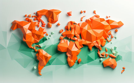 origami paper map of the world, in the style of organic forms blending with geometric shapes, paper cut in polka dot, origami shape, paper art, by ai generativeの素材