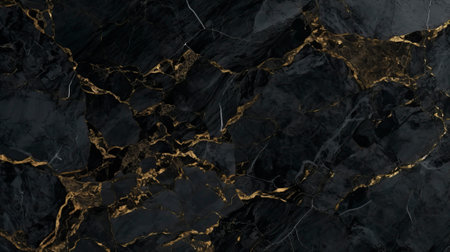 beautiful pure black color marble background with gold veins, italian marble, by ai generativeの素材