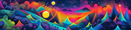 Futuristic background with bright and colorful objects. modern futuristic sci fi wallpaper, ultrawide format, by ai generativeの素材