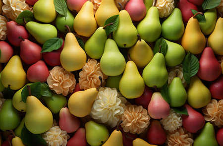 Close up of fresh ripe pears as background, top view, by ai generativeの素材