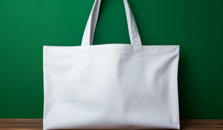 tote bag with blank design in front of an green background, in the style of consumer culture, white canvas tote bag mockup, by ai generativeの素材