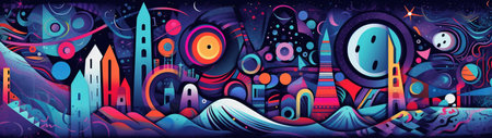 Futuristic background with bright and colorful objects. modern futuristic sci fi wallpaper, ultrawide format, by ai generativeの素材