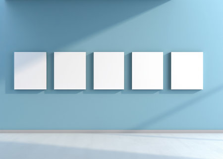 two square cards on bright blue background, in the style of minimal retouching, white sheet of paper, in the style of minimalistic abstract compositions, by ai generativeの素材