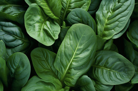 Fresh organic raw spinach leaves as a nutritious healthy green background flat lay., by ai generativeの素材