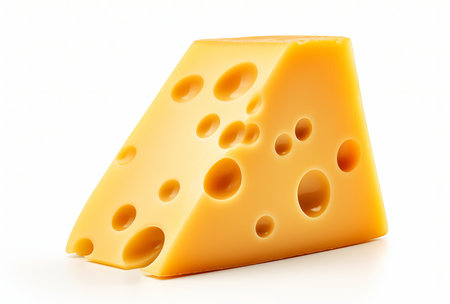 Emmental cheese triangle, Swiss cheese, isolated on white background. High resolution image, by ai generativeの素材