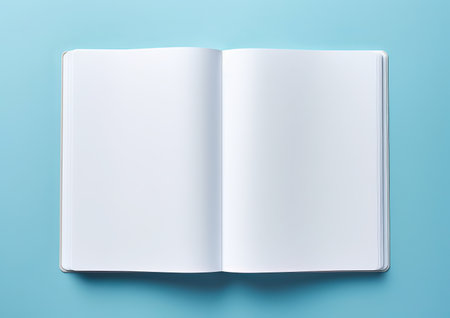 empty white book on blue surface in the style of minimalist, by ai generativeの素材
