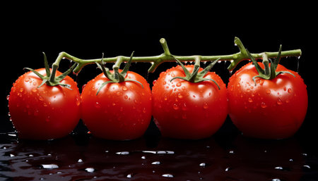 Top view of delicious ripe red cherry tomatoes on soil in farm in daytime, by ai generativeの素材