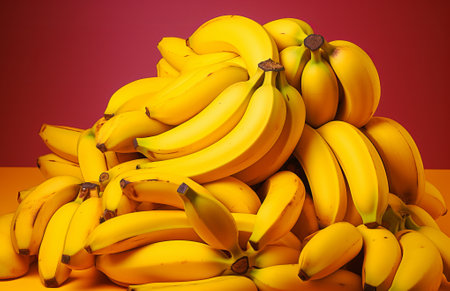 background of many fresh yellow bananas placed on stall of market, by ai generativeの素材