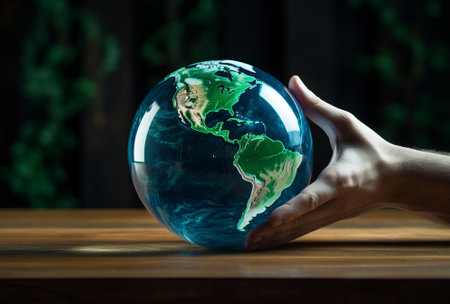 planet in the hands of a politician and the head of a country in the office of a businessman, concept of power in the hands, by ai generativeの素材