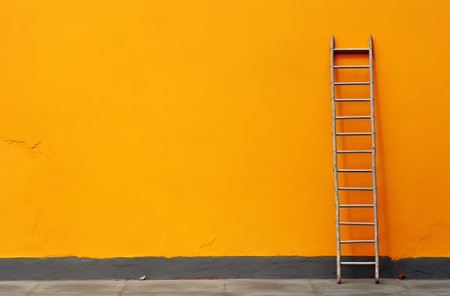 ladder on bright colored wall, in the style of yellow and black minimalism, by ai generativeの素材