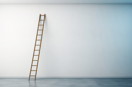 ladder on bright white colored wall, in the style of white background, minimalism concept, by ai generativeの素材