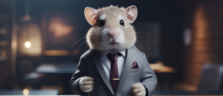 man with hamster head in business suit, loser male in suit. businessman newbie or beginner, crypto trader concept, by ai generativeの素材