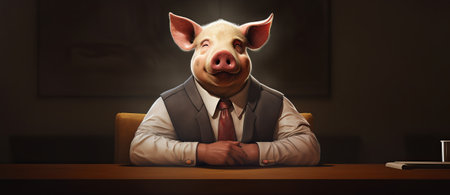 man with pig head in business suit, loser male in suit. businessman newbie or beginner, crypto trader concept, by ai generativeの素材