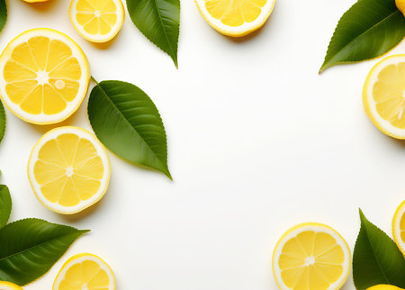 A set of sliced lemon isolated on white background. Top view., by ai generativeの素材