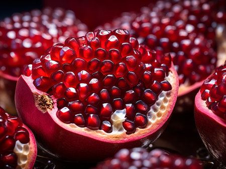 many pomegranate cut in half, pomegranate background, by ai generativeの素材