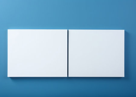 two square cards on bright blue background, in the style of minimal retouching, white sheet of paper, in the style of minimalistic abstract compositions, by ai generativeの素材