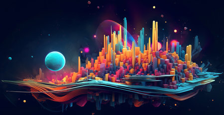 Futuristic background with bright and colorful objects. modern futuristic sci fi wallpaper, by ai generativeの素材