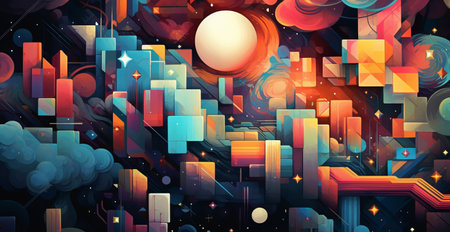 Futuristic background with bright and colorful objects. modern futuristic sci fi wallpaper, by ai generativeの素材