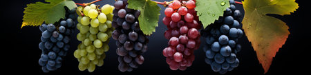 Pile of grapes varieties isolated on dark background., by ai generativeの素材