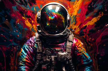 mr universe rainbow astronaut floating in space. Cosmic art, science fiction wallpaper. Beauty of deep space. Billions of galaxies in the universe., by ai generativeの素材