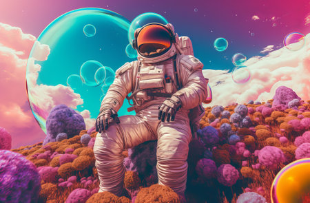 mr universe rainbow astronaut floating in space. Cosmic art, science fiction wallpaper. Beauty of deep space. Billions of galaxies in the universe., by ai generativeの素材