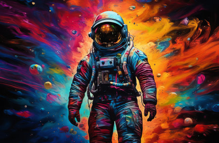 mr universe rainbow astronaut floating in space. Cosmic art, science fiction wallpaper. Beauty of deep space. Billions of galaxies in the universe., by ai generativeの素材