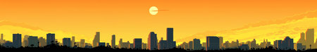 silhouette of the city of the future in the desert with the sun in the background, in yellow tones, ultrawide format, by ai generativeの素材