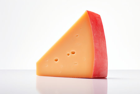 Emmental cheese triangle, Swiss cheese, isolated on white background. High resolution image, by ai generativeの素材