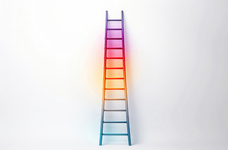 ladder on bright white colored wall, in the style of white background, minimalism concept, by ai generativeの素材