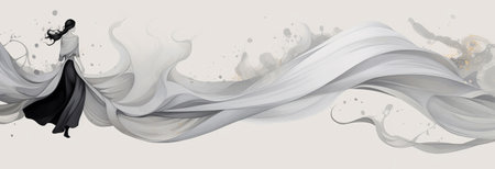 beautiful woman is posing wearing a white gown, in the style of ethereal symbolism, in flowing fabrics, by ai generativeの素材
