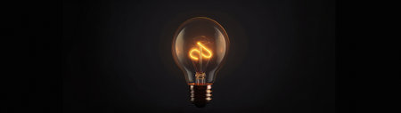 light bulb shines on dark background, minimalist style, the concept of good idea, ultra wide size, by ai generativeの素材