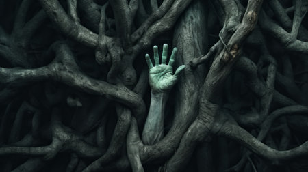 hand asking for help from people closeup. hand reaching up, salvation of mankind concept, by ai generativeの素材