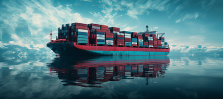 Container cargo ship, import export commerce business trade logistic and transportation of International by container cargo ship boat in open sea, by ai generativeの素材
