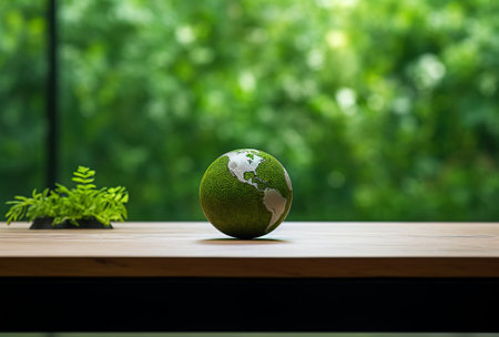 small globe on a wooden desk in the office of a businessman and politician, by ai generativeの素材