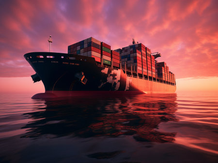Container cargo ship, import export commerce business trade logistic and transportation of International by container cargo ship boat in open sea, by ai generativeの素材