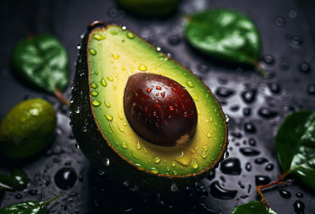 Fresh tropical avocado fruit close up good for background, by ai generativeの素材