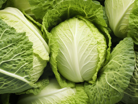 Group of green cabbages in supermarket, Cabbage background, Fresh cabbage from farm field, lot of cabbage at market place, by ai generativeの素材