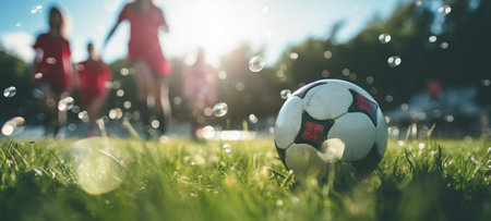 player playing soccer with ball, close up of foot and ball on green grass, by ai generativeの素材
