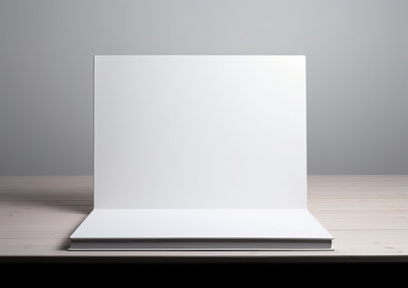 empty open white book on grey surface in the style of minimalist, by ai generativeの素材