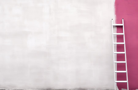 ladder on bright white colored wall, in the style of white background, minimalism concept, by ai generativeの素材