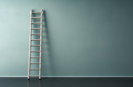 ladder on bright gray colored wall, in the style of grey background. minimalism concept, by ai generativeの素材