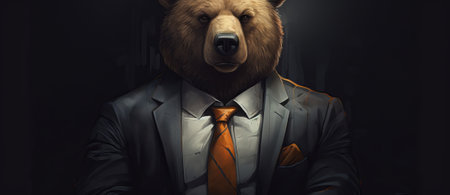 man with bear head in a business suit, alpha male in a suit. businessman leader, crypto trader concept, by ai generativeの素材