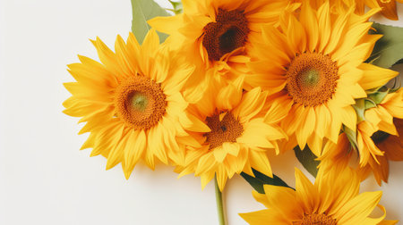 Creative layout made with sunflowers on bright white background, top view, by ai generativeの素材