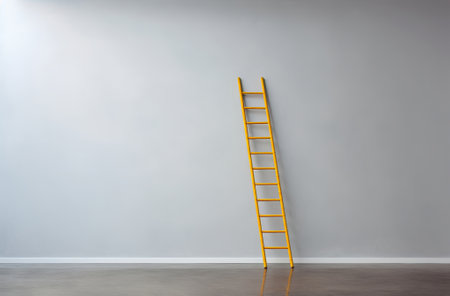 ladder on bright gray colored wall, in the style of grey background. minimalism concept, by ai generativeの素材