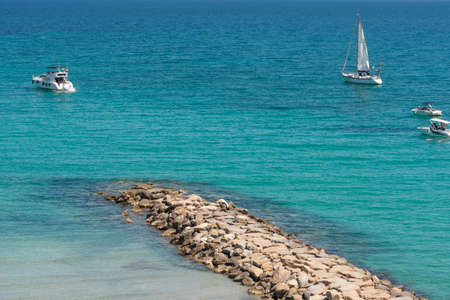 Top view on beach of Cabo Roig and coastline of Dehesa de Campoamor. Province of Alicante. Costa Blanca. Spain.の写真素材