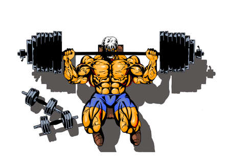 bodybuilder workout with heavy barbellのイラスト素材