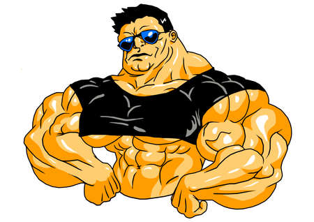 cartoon big muscular bodybuilderのイラスト素材