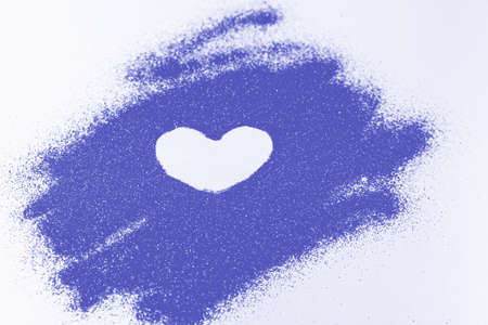 New 2022 trending color tone 17-3938 Very Peri color. Hearts painted by finger on glitter. Valentines Day conceptの写真素材