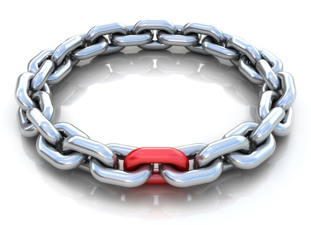 3d illustration of metal chain circle over white background