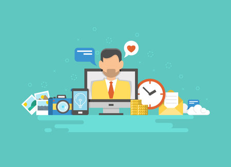 Flat design concepts for online education,online training courses, staff training, retraining, specialization, university, tutorials. Concepts for web banners and promotional materials.のイラスト素材